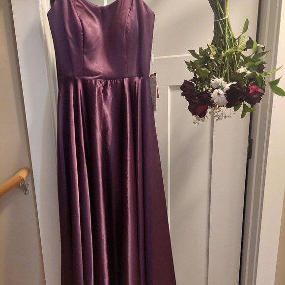 NWT Stacees Purple Satin Dress Prom Maxi Lace Up XS - Picture 3 of 5